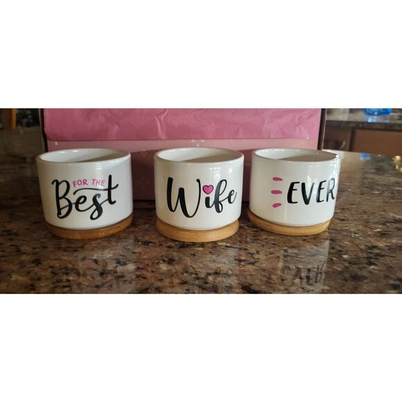 Succulent Pots with Bamboo Bottoms "Best Wife Ever" Plant Pots Gift for Wife - Picture 9 of 9